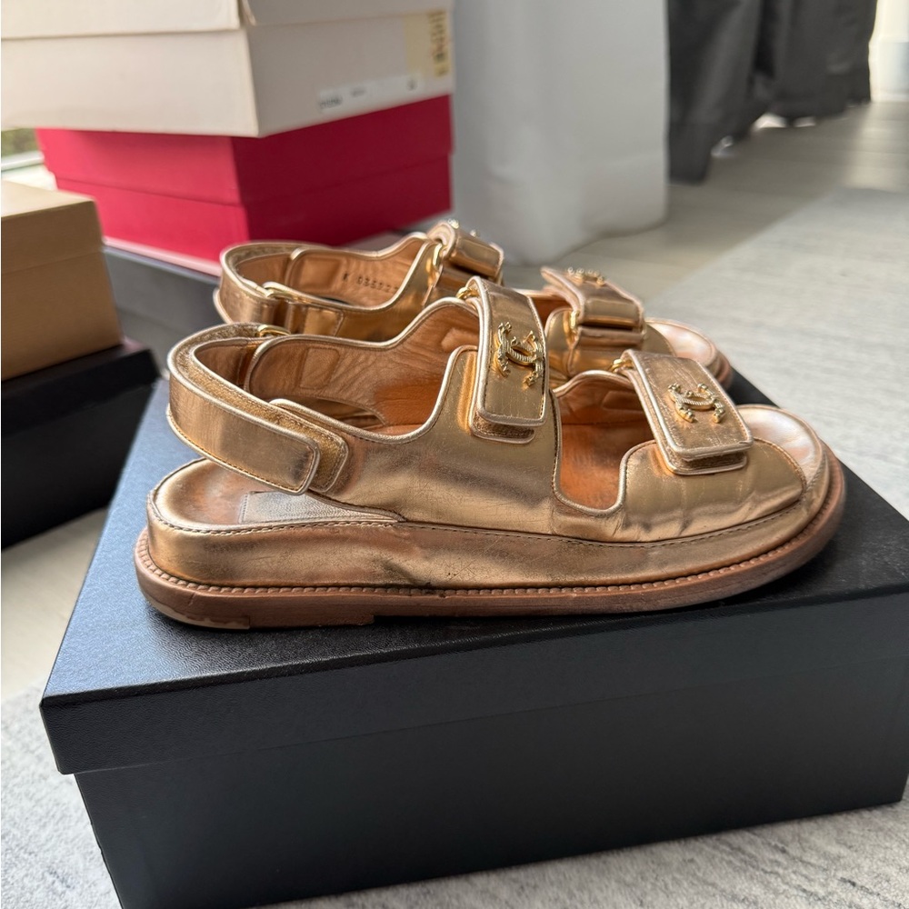 Chanel Gold Metallic Sandals